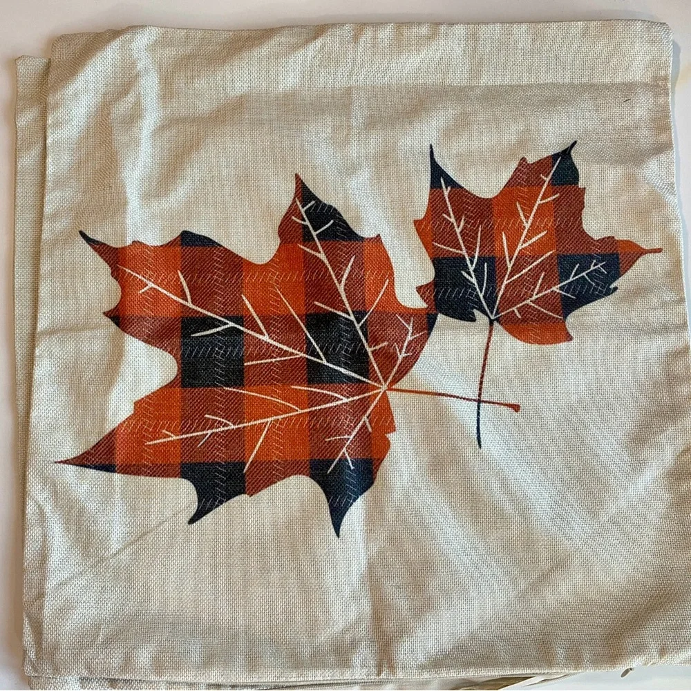 Set of 4 Fall Decorative Pillow Covers 17” Buffalo Check Thanksgiving Pumpkins